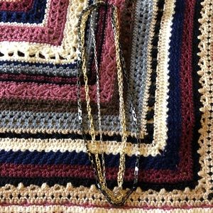 Black Gold Silver Triple Chain Statement Necklace